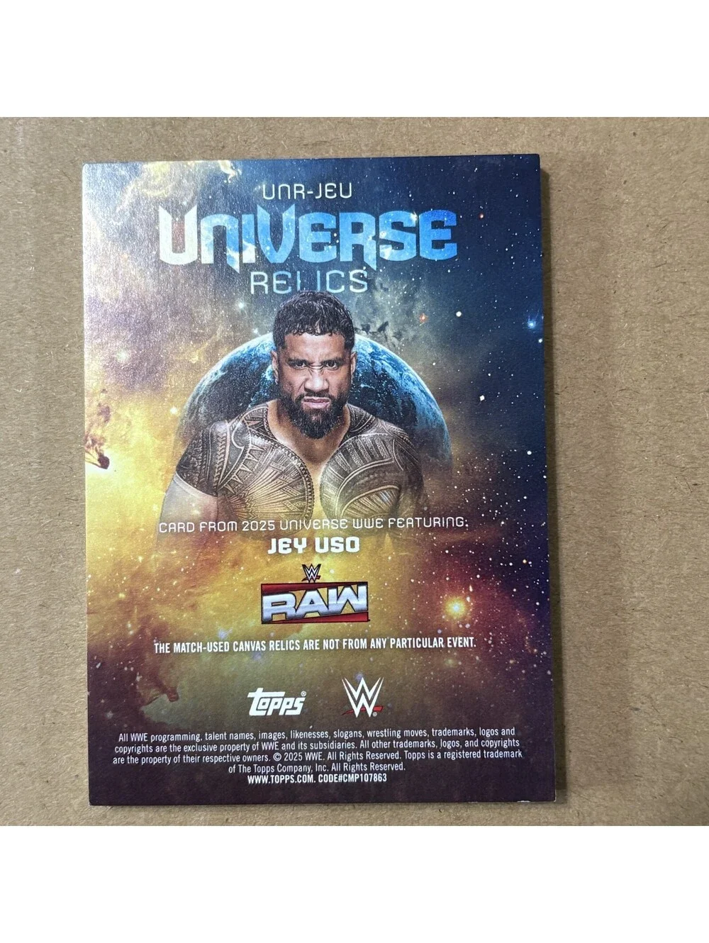 2025 Topps Universe WWE Jey Uso #UNR-JEU Universe Relics #/299